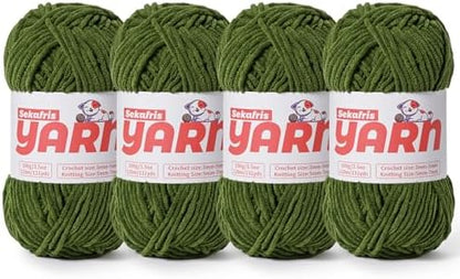 4 Pack Plush Chunky Chenille Yarn for Crocheting, Soft Fluffy Velvet Yarn for Crocheting Amigurumi, Fuzzy Baby Blanket Knitting 400g/524yds Bulky(4 Pine Green) by Sekafris