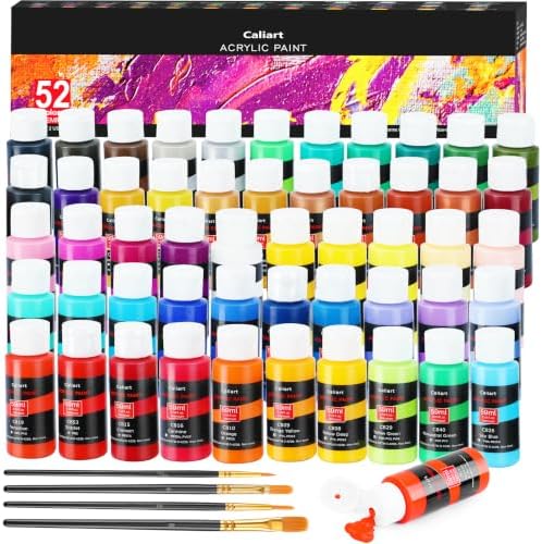 Caliart 52 Colors Acrylic Paint Set with Painting Brushes by Caliart