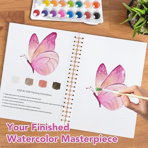 Easy Watercolor Workbook for Beginners - 12 Beautiful Step-by-Step Paintings Water Coloring Book, Includes 16 Colors Paints, Relaxing Art Projects and Creative Gift for Adults & Teen (Butterflies) - Image 6