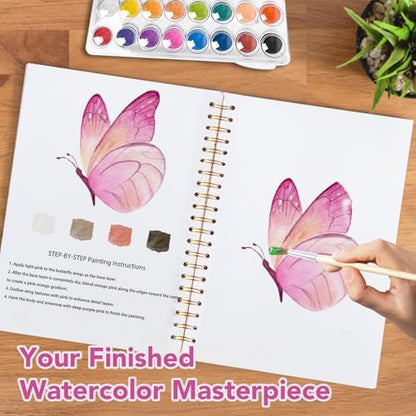 Easy Watercolor Workbook for Beginners - 12 Beautiful Step-by-Step Paintings Water Coloring Book, Includes 16 Colors Paints, Relaxing Art Projects and Creative Gift for Adults & Teen (Butterflies) - Image 6