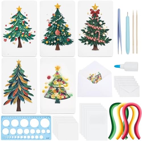 WEBEEDY 20 Sets Christmas Tree Paper Quilling Kit DIY Card Making Kit with Instruction for Adult Beginner Handmade 3D Christmas Trees Greeting Card for Party Holiday Decor Gift by WEBEEDY