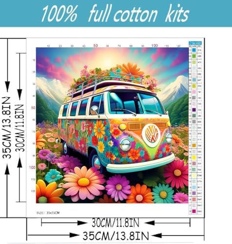 Flowers Cross Stitch Kits for Beginners Adults, Patterns Dimensions Needlepoint Art Crafts,Counted Cross Stitch Kits Embroidery Kits for Beginners Adults for Home Decor 13.8x13.8 inch - Image 2