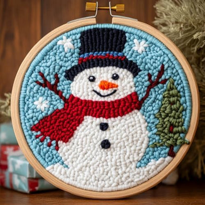 DIY Punch Needle Kits Christmas Snowman Winter Snow with Hoop 20x20cm-2 by Unknown