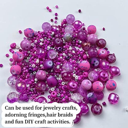 Assorted Glass Resin Beads Multi Size Colors Smooth Cracked Gravel Millet Spacer Beads for Bracelets Necklace Earring DIY Jewelry Making Craft(Rose Red Series) - Image 5