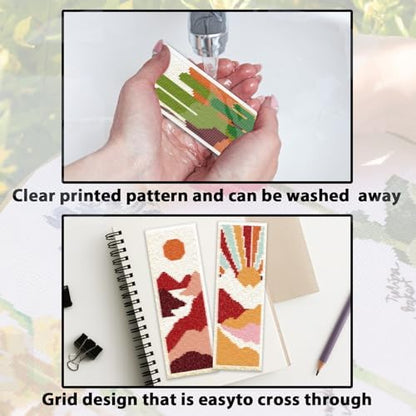 ACRNIGHEET 6PCS Cross Stitch Bookmark Kit for Beginner Boho Abstract Landscape Stamped Cross Stitch Kits for Adults Crossstitch Kits Adult Bookmarks with Instructions Hand Embroidery Craft Gift 11CT - Image 3
