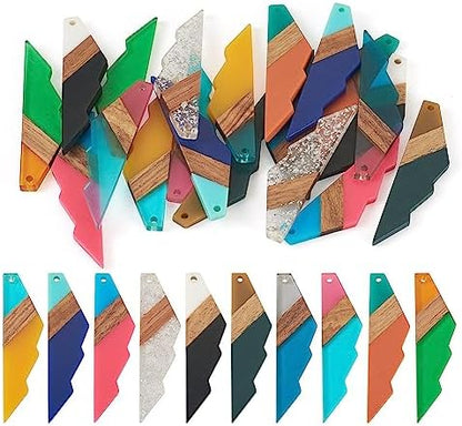 FASHEWELRY 20Pcs Natural Resin Wood Charms 3 Tone Wooden Earring Blanks Geometry Jagged Shaped Wood Earring Charms Mixed Color Earring Findings for Jewelry Making - Image 7