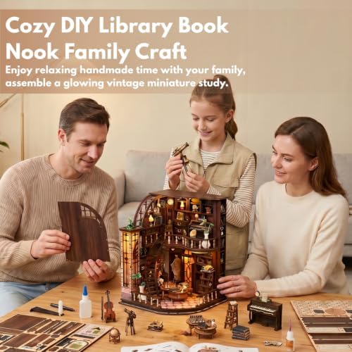 FERAHI DIY Book Nook Kits for Adults, Book Nook Decor with Led Light, Miniature House Kit, 3D Wooden Puzzle Books Nooks, Mini Dollhouse Kit for Bookshelf, Adult Craft Kits Gift - Image 7