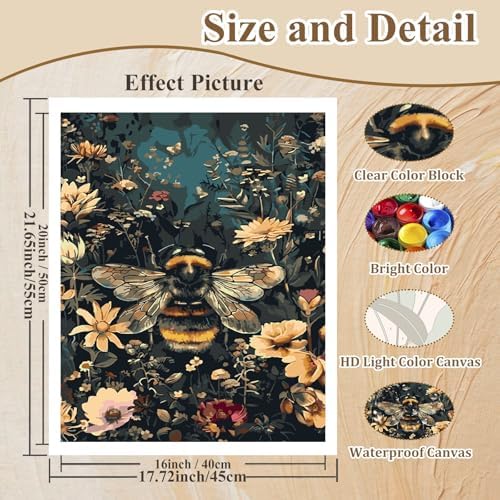 Bee Paint by Numbers Kit for Adults, Bee Paint by Number for Adult 16x20 in - Image 4