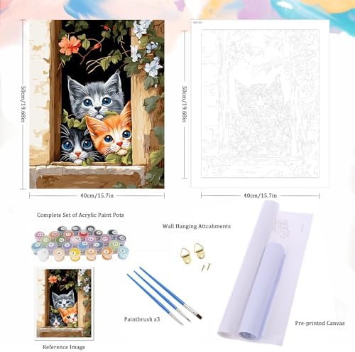 Natuyalo Painting by Numbers for Adults - Three Little Kittens Adult Paint by Number Kits for Beginners, Animals Cats DIY Art Craft Kits for Ideal Gift No Frame (16x20 Inch) - Image 5