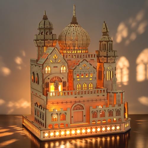 3D Wooden Puzzles for Adults, DIY Dreamy Castle Model Kit with Spark Light by MakingLifeFunforCool