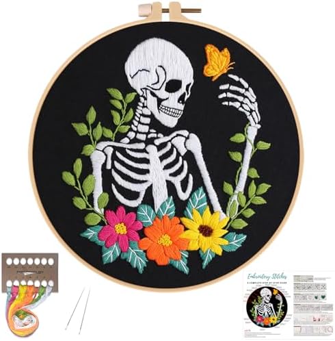 Louise Maelys Halloween Embroidery Kit with Skeleton, Flower and Butterfly by LouiseMaelys