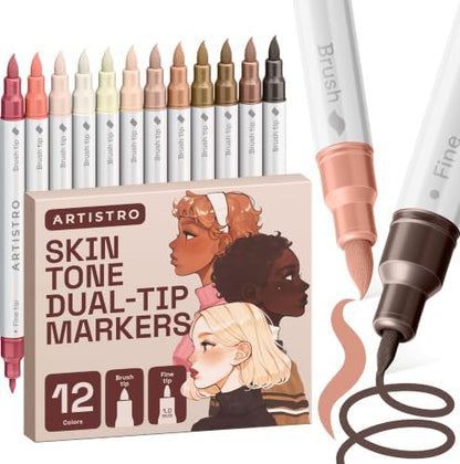ARTISTRO 12 Skin Tones Dual-Tip Acrylic Paint Marker Pens for Drawing by ARTISTRO