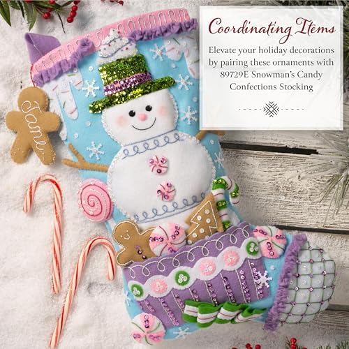 Bucilla Felt Applique 4 Piece Ornament Making Kit, Snowman's Candy Confections, Perfect for DIY Arts and Crafts, 89730E - Image 5