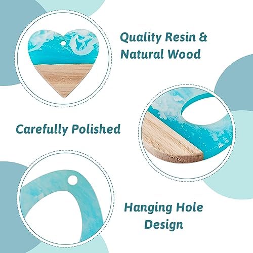 FASHEWELRY 20Pcs Ocean Resin Wood Earring Charms Transparent Wooden Earring Blanks Blue Geometry Boho Charms Summer Wooden Earring Pieces for DIY Jewelry Making - Image 6