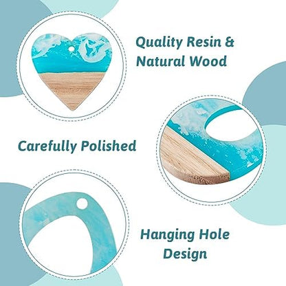 FASHEWELRY 20Pcs Ocean Resin Wood Earring Charms Transparent Wooden Earring Blanks Blue Geometry Boho Charms Summer Wooden Earring Pieces for DIY Jewelry Making - Image 6