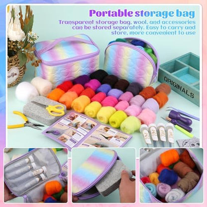 Mayboos Needle Felting Kit, 50 Colors Wool Roving Set with 2 Storage Bags - Image 6