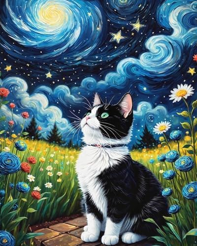 Lovepefe Starry Night Paint by Numbers Kit for Adults Beginner Cat Oil Painting Kit Adult Paint by Number Kits on Canvas DIY Painting for Beginners Art by Numbers for Gifts Home Wall Decor 16x20 Inch by Unknown