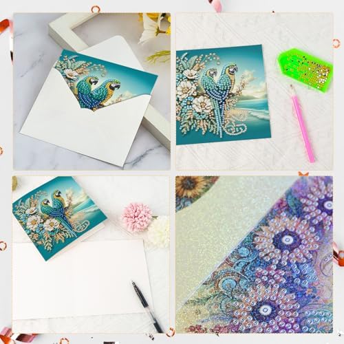 LazyFold 6Pcs DIY Diamond Art Painting Greeting Cards with Envelopes, Blue Theme All Occasion Note Card Kit for Women, Handmade Thank You Birthday Friendship Cards Gift - Image 4