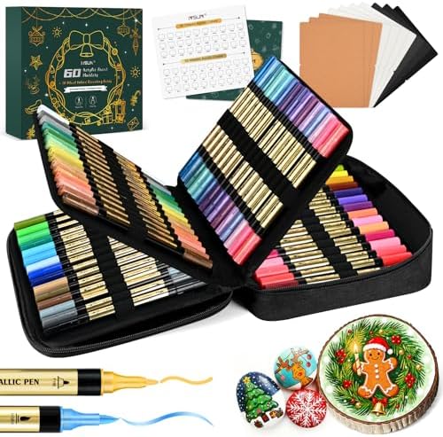 IVSUN 30 Metallic & 30 Regular Colors Dual Tip Acrylic Paint Markers by IVSUN