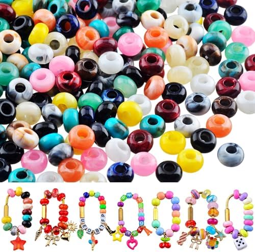Large Hole Beads Carabiner Bag Charm Beads 150pcs Rondelle Jumbo Hair Bead Acrylic Big Hole 5.5mm Macrame Chunky Bead with Large Holes for Keychain Bag Charm by Cmidy