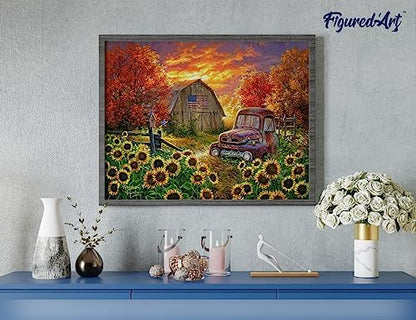 Figured'Art Paint by Numbers Kit for Adults Sunflowers in Front of The barn 16"x20" - Craft Art Painting Rolled Canvas with DIY Wooden Frame - Image 4
