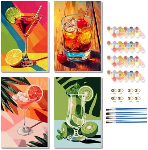 TBAIRO 4 Pack Framed Paint by Numbers Kit for Adults Beginner Cocktail DIY Painting Kits for Adults Cocktail Easy Adult Paint by Number Kits on Canvas for Wall Art Decor 8x12 Inch by Unknown