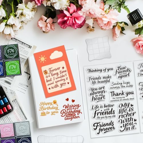 6 Pcs Greeting Words Clear Stamps for Card Making 20 Ink Pad - Image 7