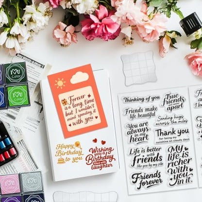 6 Pcs Greeting Words Clear Stamps for Card Making 20 Ink Pad - Image 7