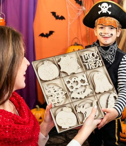 WOHOHOHO 45PCS 10 Designs Halloween Unfinished Paintable Blank with Tray - Image 6