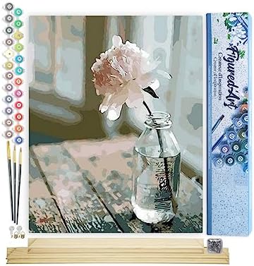 Figured'Art Paint by Numbers Kit for Adults White Flower 16"x20" - Craft Art Painting Rolled Canvas with DIY Wooden Frame by FiguredArt
