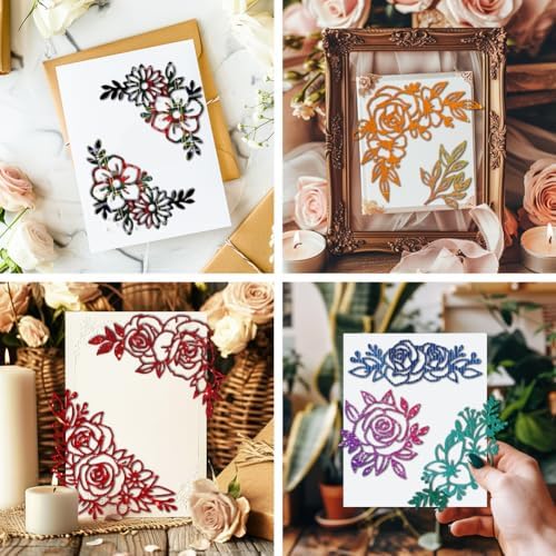 MAYJOYDIY Rose Corner Die Cuts for Card Making Flower Corner Frame Metal Cutting Dies Wedding Flower Leaves Embossing Cutting Stencil for Scrapbooking Craft Paper Valentine Card Gift Decoration - Image 5