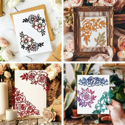 MAYJOYDIY Rose Corner Die Cuts for Card Making Flower Corner Frame Metal Cutting Dies Wedding Flower Leaves Embossing Cutting Stencil for Scrapbooking Craft Paper Valentine Card Gift Decoration - Image 5