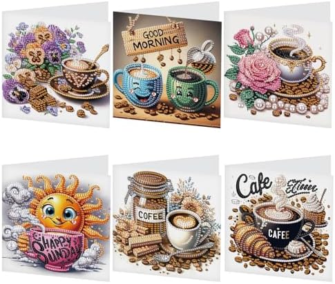 AiYuanzsh 6 Packs Diamond Art Painting Greeting Card Kits with Laser Effect Special Shaped Diamond Art Greeting Cards Arts Crafts for Christmas Birthday Thanksgiving Day Holiday (Coffee, 30x15cm) by AiYuanzsh