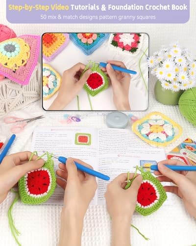 Katech Crochet Kit for Beginners, 50 Floral Granny Square Kits for Adults - Image 2