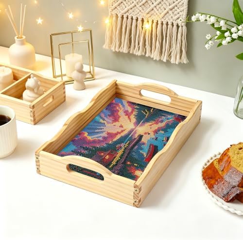 DIY Diamond Painting Wooden Serving Tray Kit, Adult Craft Gem Art Tray with Handles, Multipurpose Fruit Snack Platter for After-Work Chat & Home Decor (Scenery, 7.8×11.8in) - Image 5