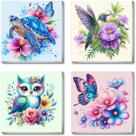 Canrichshop 4 Pack Framed Paint by Numbers Kit for Adults Beginner & Ages Over 12,Animals Paint by Number Kits, DIY Number Painting for Adults Flowers for Decor Present 8X 8 inch by Canrichshop