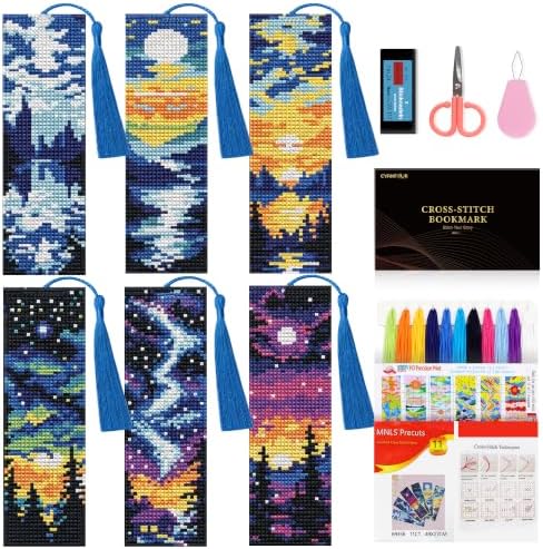CYANFOUR 6 Pcs Cross Stitch Bookmark Kit for Beginners by Cyanfour
