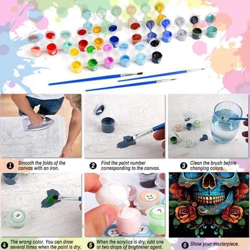 Arttoplus Skull Paint by Numbers Kit for Adults Beginner 16x20 inch - Image 6