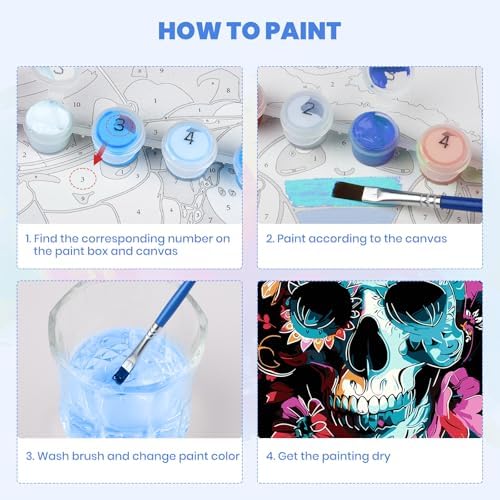 MXJSUA Floral Skull Framed Paint by Numbers for Adults Beginners, Easy Adults' Paint-by-Number Kits on Canvas with Easel, Acrylic Number Painting Crafts Gifts for Home Decor, 8x12 inch - Image 5