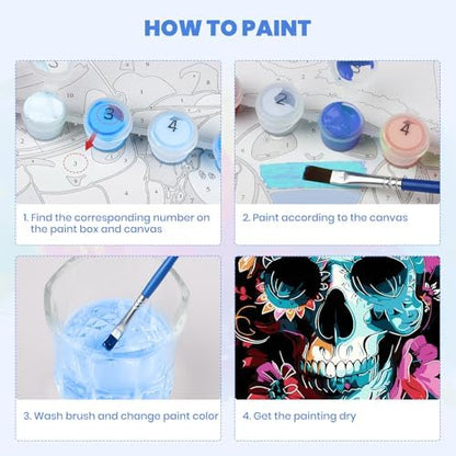 MXJSUA Floral Skull Framed Paint by Numbers for Adults Beginners, Easy Adults' Paint-by-Number Kits on Canvas with Easel, Acrylic Number Painting Crafts Gifts for Home Decor, 8x12 inch - Image 5