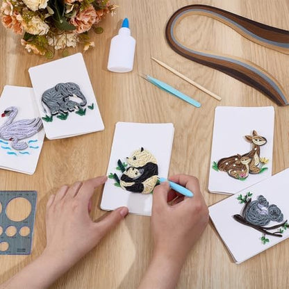 WEBEEDY 20 Sets Mother's Day Quilling Greeting Card Kit Paper Quilling Kit with Envelopes 5 Styles Animals Deer Swan Elephant Panda Kangaroo Mum and Child Card Making Kit with Instruction for Beginner - Image 4