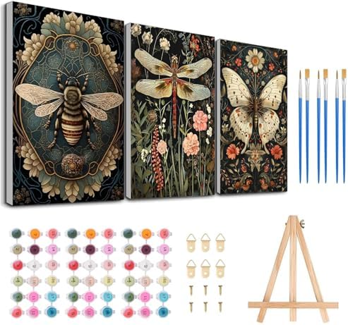 3 Pack Framed Paint by Numbers for Adult with Wooden Easel 8x12 inch by MeothanDiamondPainting