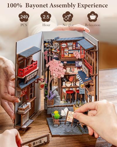 Rolife Book Nook Kit Sakura Wine Alley, 3D Wooden Puzzle Booknook for Bookshelf Decor, Japanese-Inspired Sakura Theme Creative DIY Miniature Dollhouse Kit, Crafts Gifts for Adults, Teens & Book Lovers - Image 5