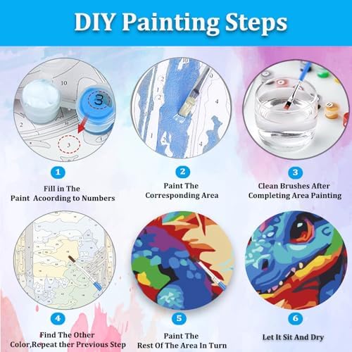 Artunion Framed Paint by Numbers Kit for Adults Beginners & Kids Ages 8-12,Dragon with Rainbow Paint by Number with Frame,Dragon Paint by Numbers Kit on Canvas 10 * 10 Inch Without Easel - Image 6