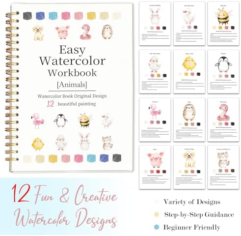 Easy Watercolor Workbook for Beginners - 12 Beautiful Step-by-Step Paintings Water Coloring Book, Includes 18 Water Colors, Relaxing Art Projects and Creative Gift for Adults & Teen (Animals) - Image 7