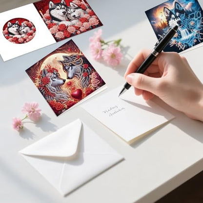 MVVMTOP 6pcs Diamond Painting Greeting Card with envelopes, DIY Wolf Diamond Art Greeting Card for Blessing and Wish Special Shaped Arts Crafts for Christmas Birthday Thanksgiving Day Holiday - Image 5