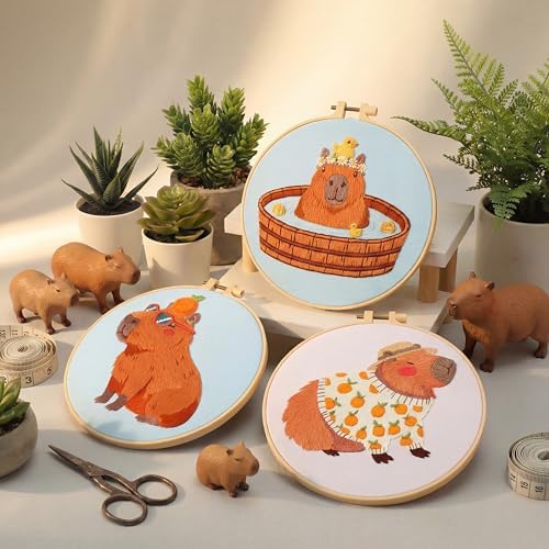 Mindsoft 3 Set Needlepoint Kit for Beginners with Hoop,Capybara - Image 2
