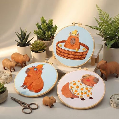 Mindsoft 3 Set Needlepoint Kit for Beginners with Hoop,Capybara - Image 2
