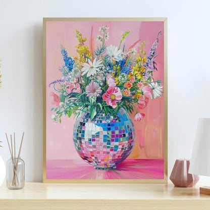 Lzyueyuan Flowers Stamped Cross Stitch Kits for Adults Beginner, Disco Ball Cross Stitch Ornament Kits Counted Embroidery Needlepoint Kits Home Decor 11.8X15.7inch - Image 5