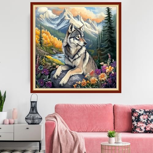 Redxing Stamped Cross Stitch Kits Embroidery kit for Beginners Adults Full Range of Embroidery Patterns Starter Kits DIY Printed Cross Stitch Kits Needlepoint Kits 11CT-Wolf MountainRivers 18x18 inchs - Image 2